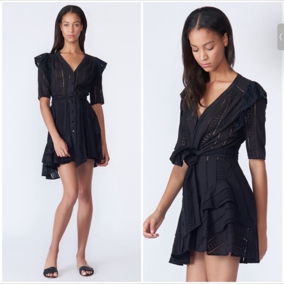 VERONICA BEARD Sima eyelet lace black dress Sz S/4 - Picture 2 of 4